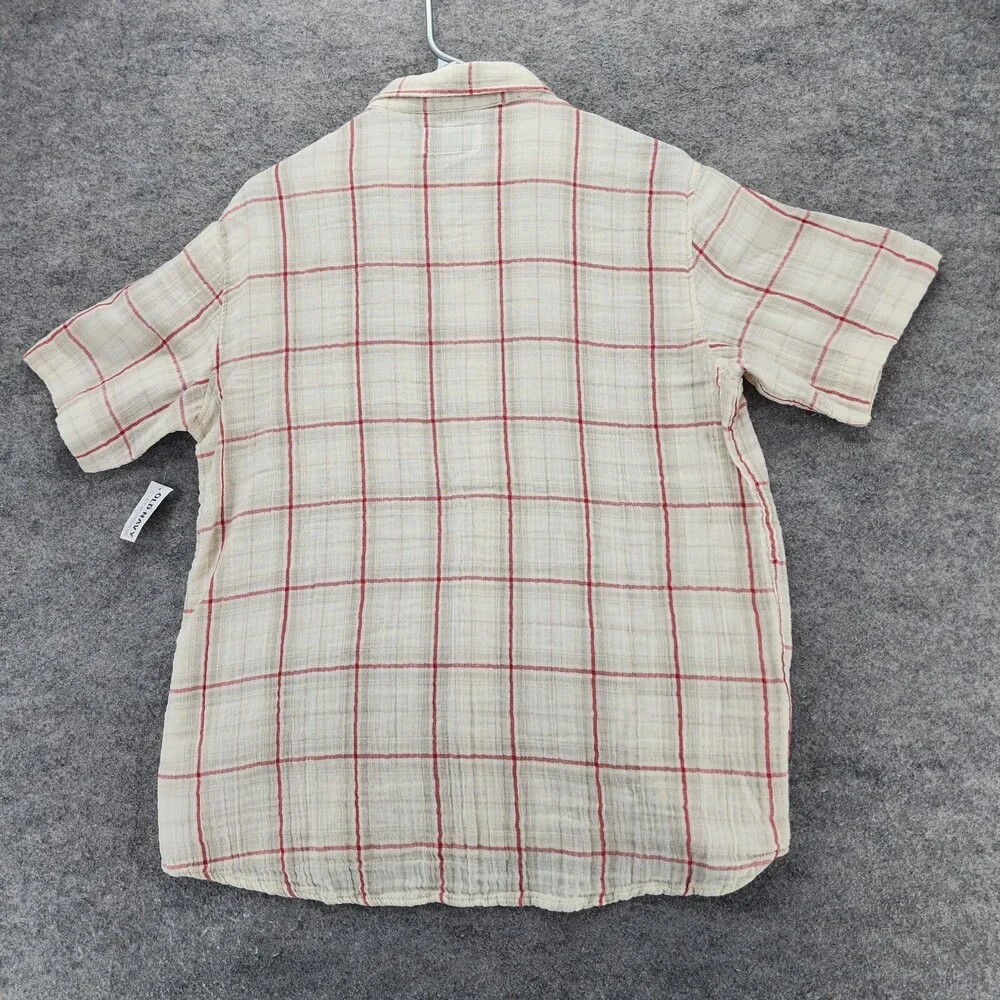 Old Navy Shirt Boys XXL 18 Plus Button Down Short Sleeve White Beige Plaid